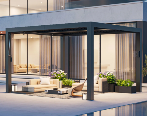 Aurora+10‘+X+12'++Louvered+Pergola+With+Adjustable+Double+-Layer+Lovers,Built-In+Gutter+System+And+USB+Charging+Socket